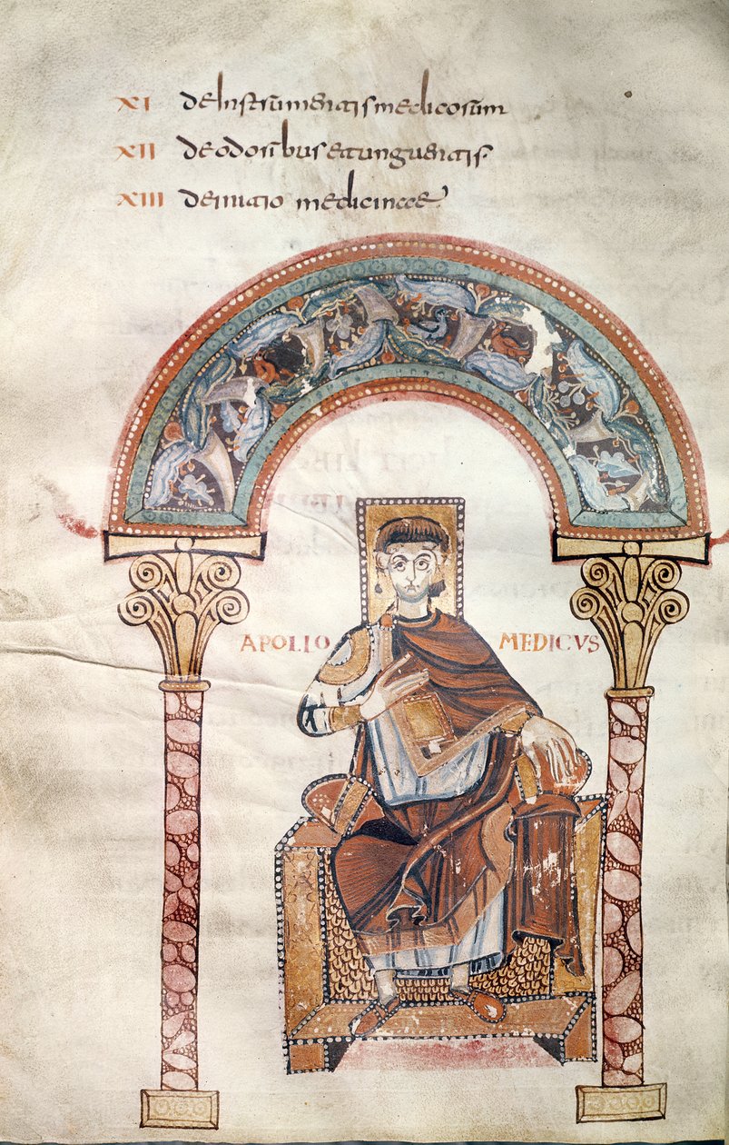 Pani CCII fol.91v Apollo Medicus, z Etymologiae przez Izydora z Sewilli autorstwa Carolingian School