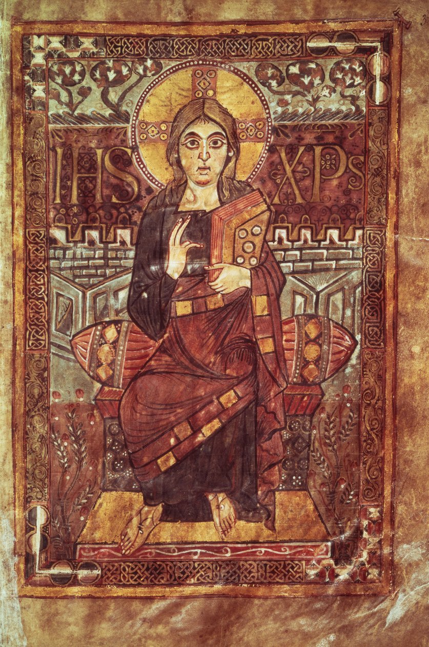 NAL 1203 fol.3 Chrystus w majestacie, z Ewangelii Godescale, c.781-783 AD autorstwa Carolingian School