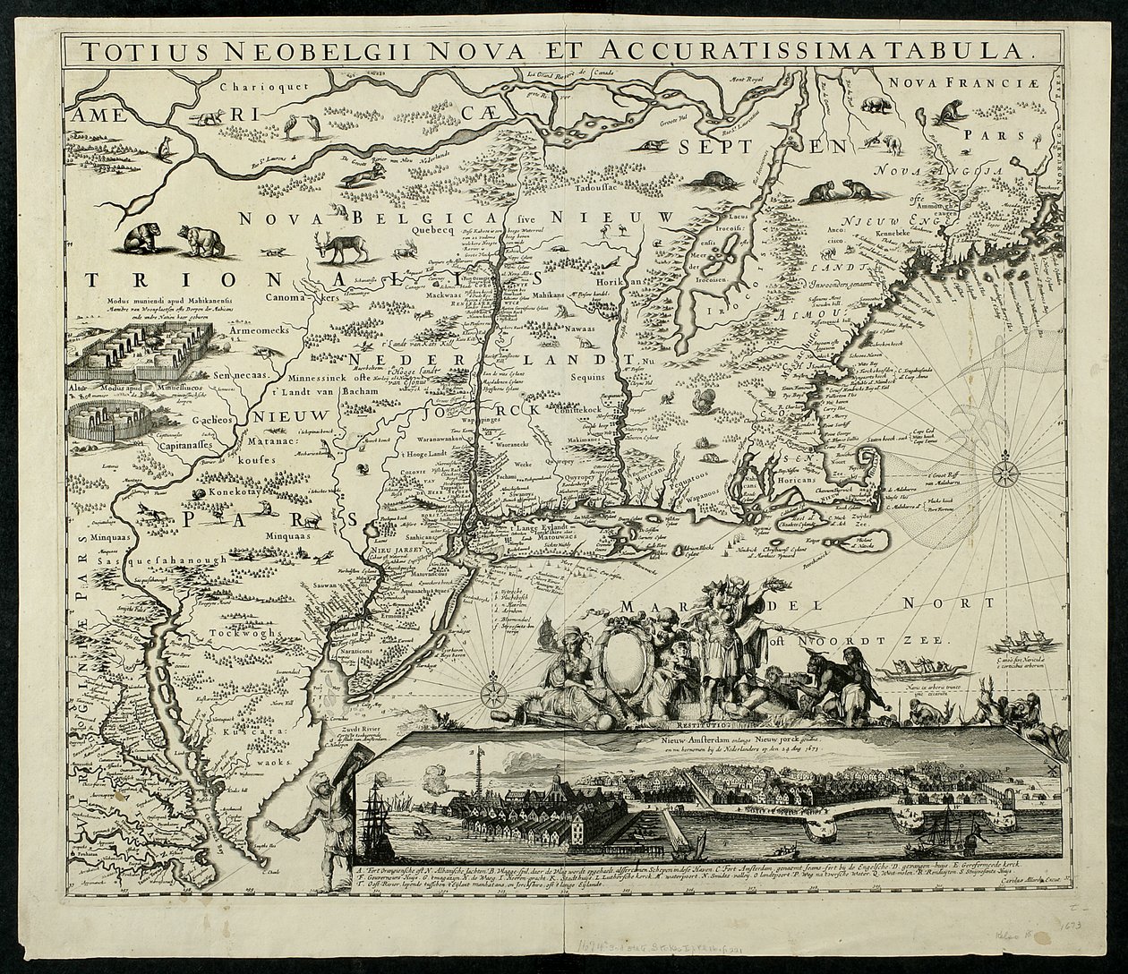 Nowa i dokładna mapa Neobelgii, mapa, 1674, 1674 wydrukowana mapa, tusz na papierze autorstwa Carolus Allardt