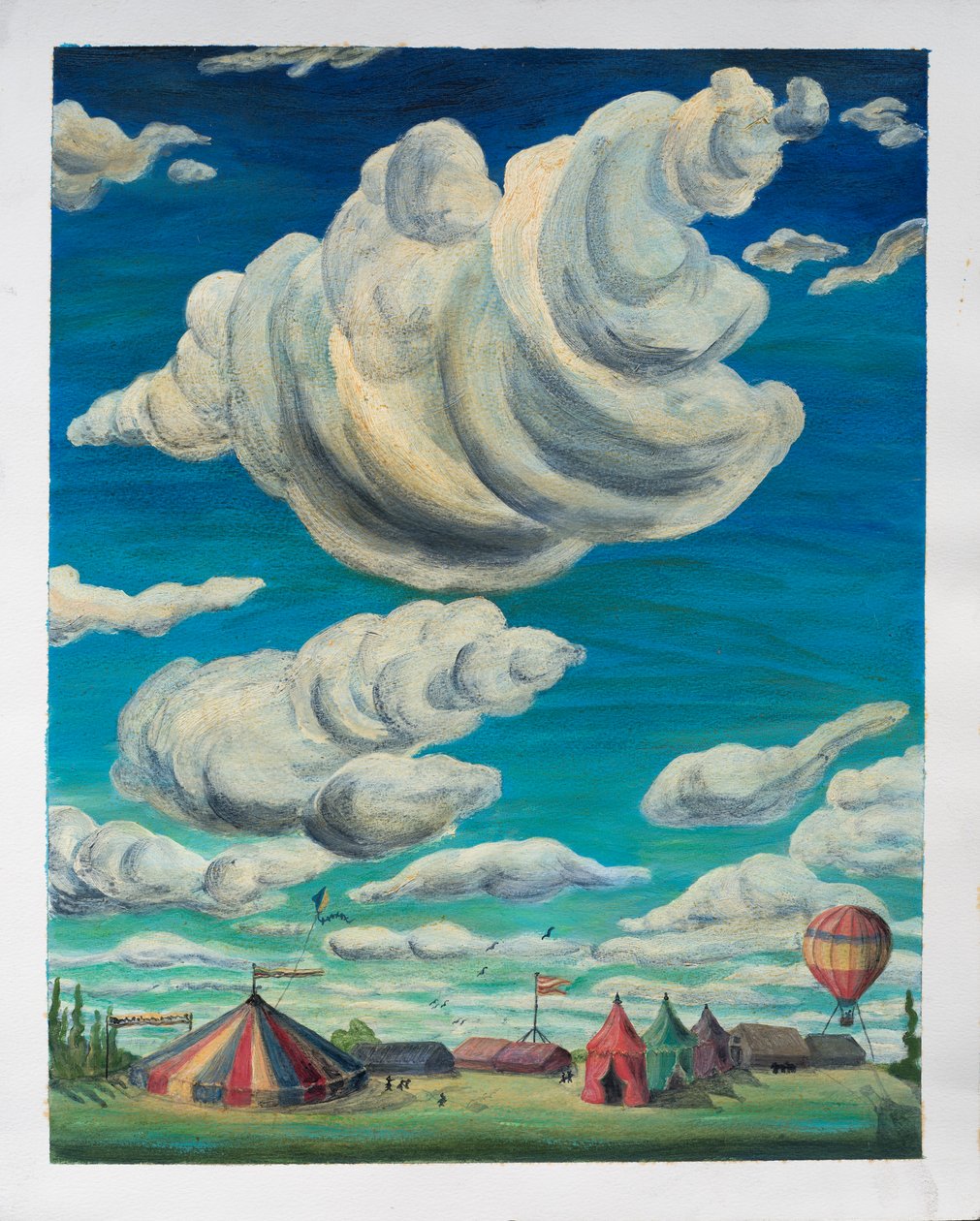 Wielkie chmury nad namiotami cyrkowymi, 1992 (olej na papierze) autorstwa Carolyn Hubbard Ford