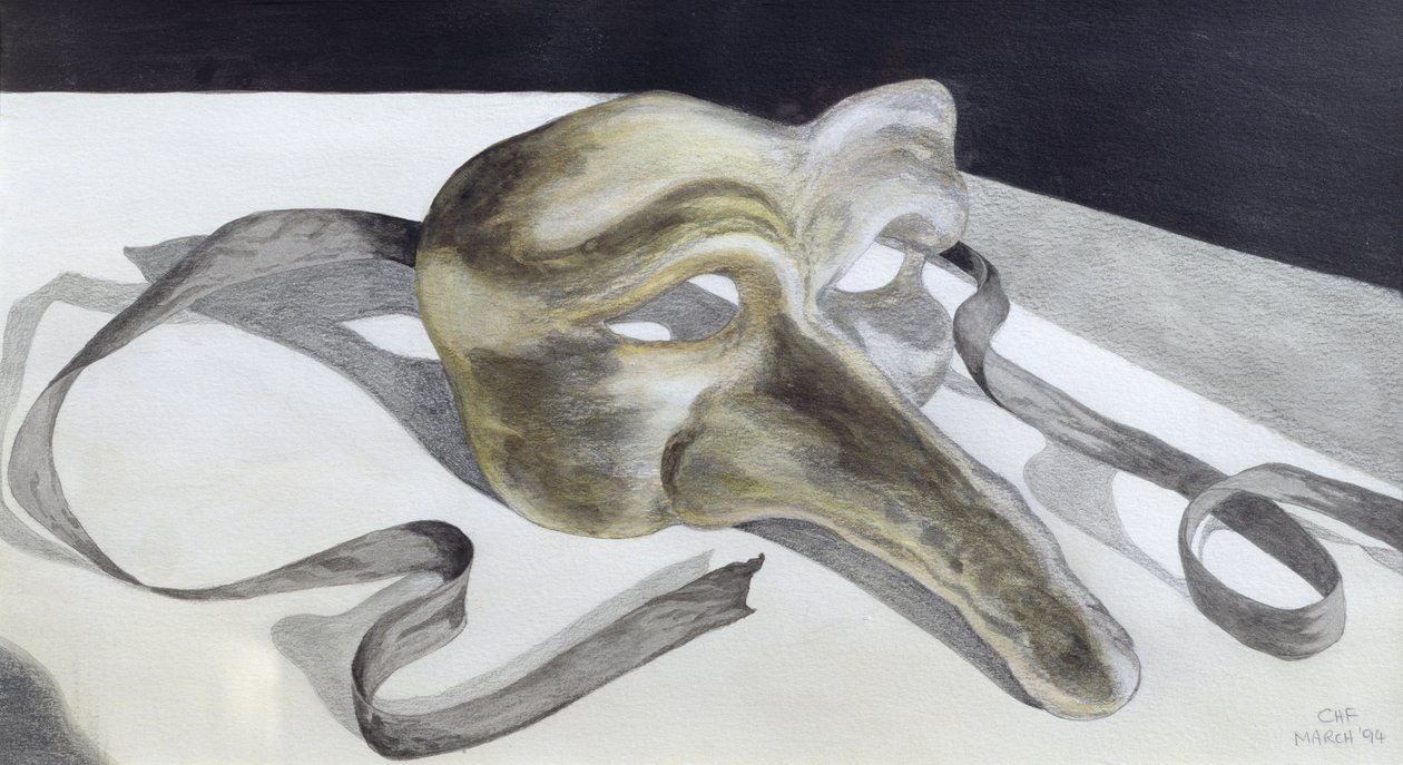 Carnival Mask II (ołówek i akwarela na papierze) autorstwa Carolyn Hubbard Ford
