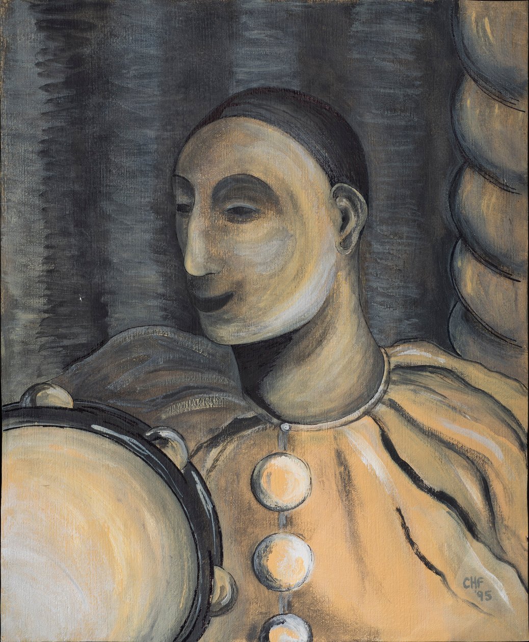 Klaun z tamburynem, 1995 (akryl na papierze) autorstwa Carolyn Hubbard Ford
