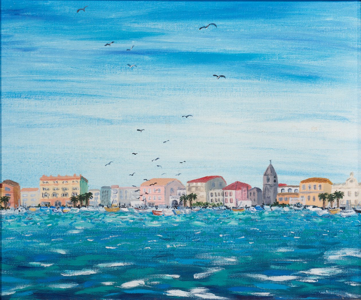 Scena morska z domami, 1995 (akryl na płycie) autorstwa Carolyn Hubbard Ford