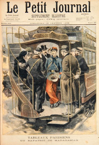 Żołnierz repatriowany z Madagaskaru, rytowany przez Fortune-Louis Meaulle (1844-1901) ilustracja z Le Petit Journal, 12 stycznia 1896 (kolorowa grawerunek) autorstwa Carrey