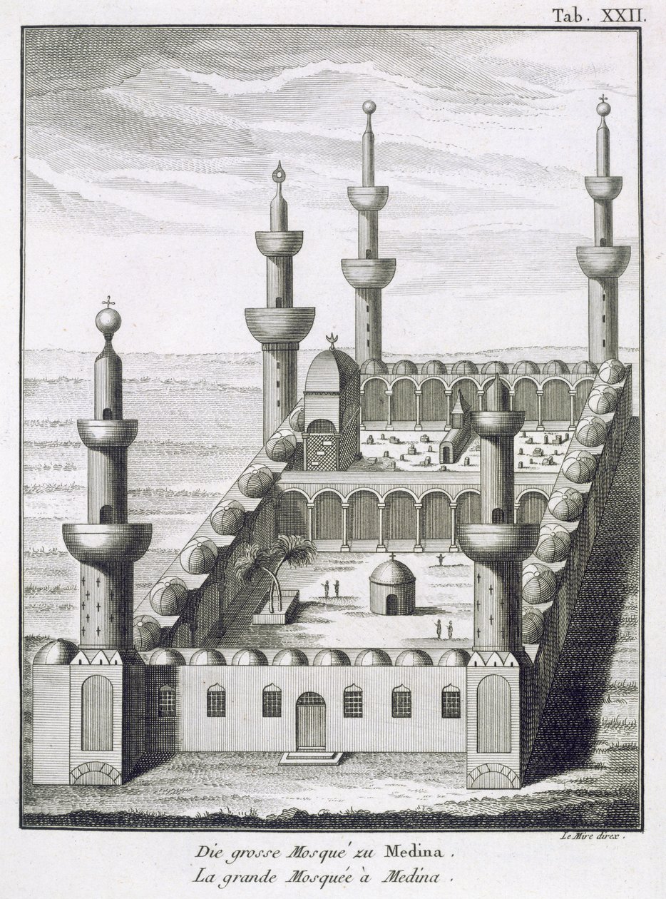 Wielki Meczet w Medynie, z podróży do Arabii i innych krajów wschodnich, ryty przez Le Mire, opublikowany 1780 autorstwa Carsten Niebuhr