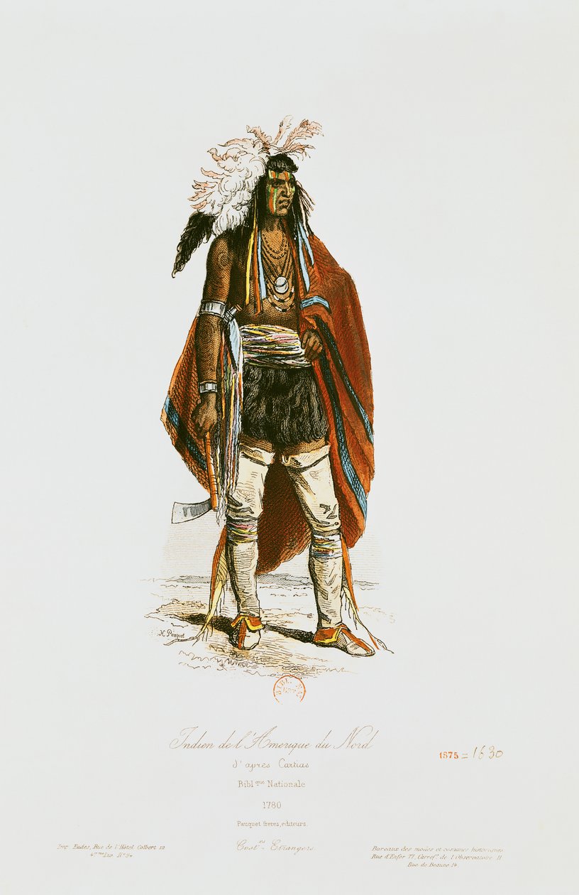 Indianin północnoamerykański, z „Modes et Costumes Historiques”, rytowany przez Hippolyte Louisa Pauqueta (1797-s.1862) 1862 autorstwa Cartias