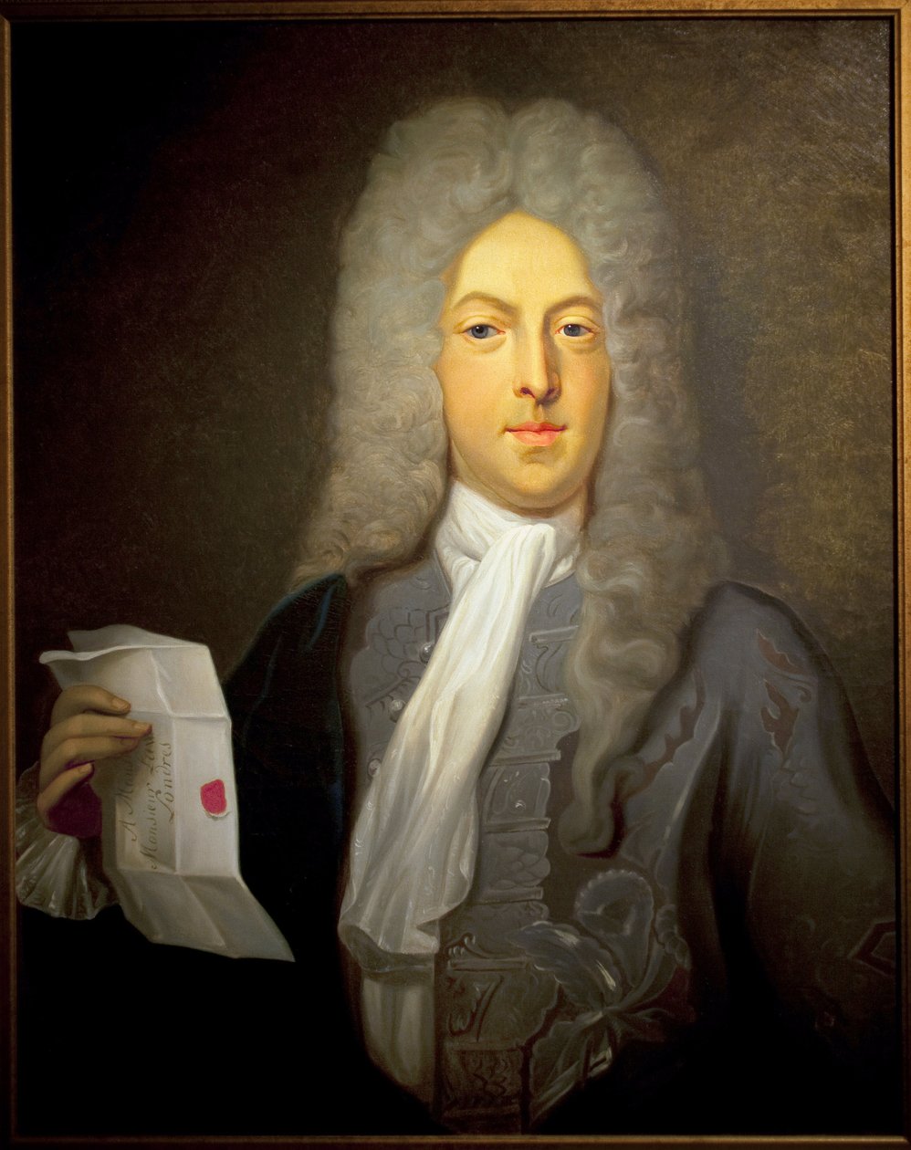 Portret Johna Lawa (1671-1729), szkockiego finansisty i kontrolera finansowego we Francji, odpowiedzialnego za bankructwo 1720 roku. Obraz Casimira Balthazara (1811-1875), olej na płótnie autorstwa Casimir de Balthasar