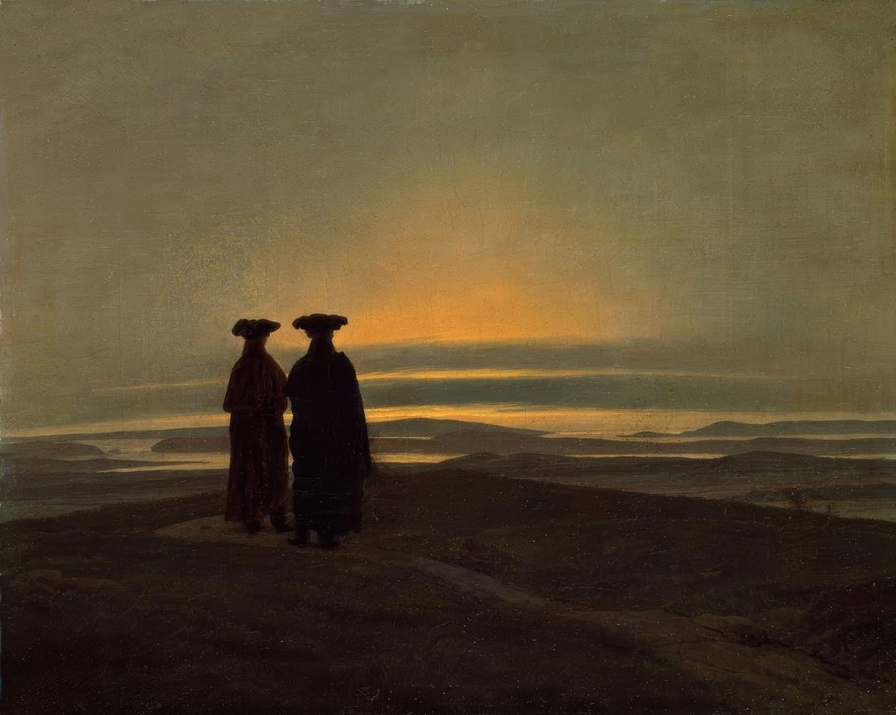Wieczorny pejzaż z dwoma mężczyznami autorstwa Caspar David Friedrich