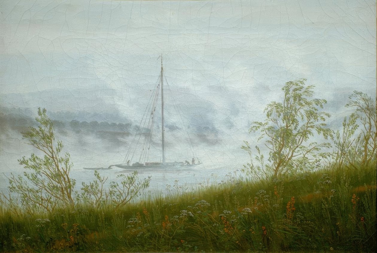 Statek na Łabie we wczesnoporannej mgle autorstwa Caspar David Friedrich