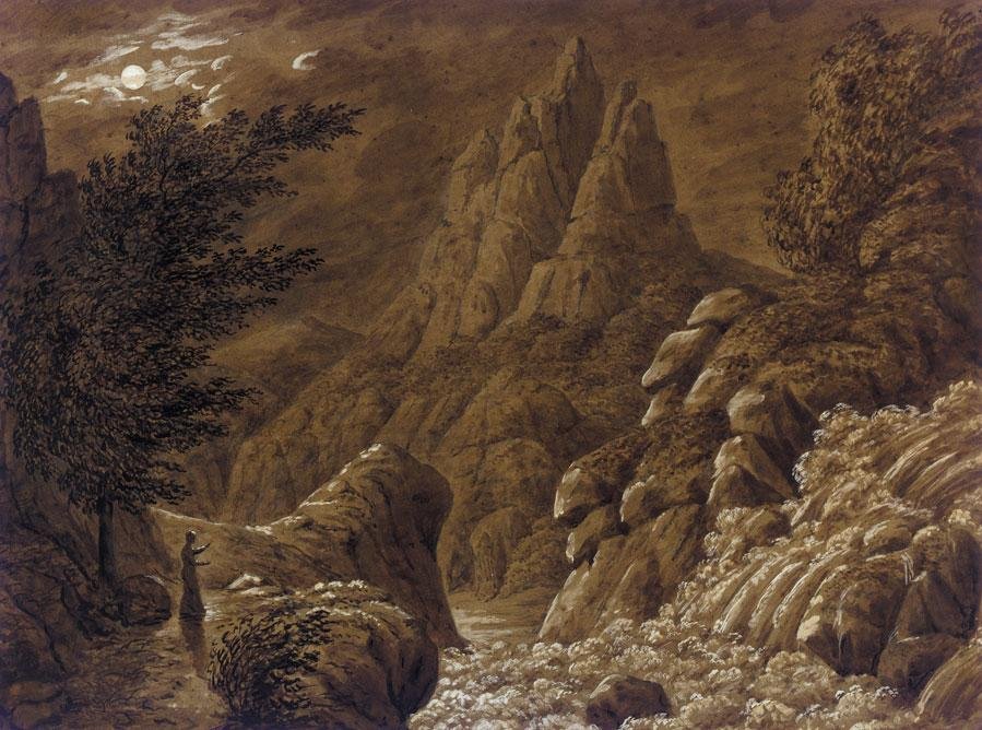 Idealny górski krajobraz z wodospadem autorstwa Caspar David Friedrich