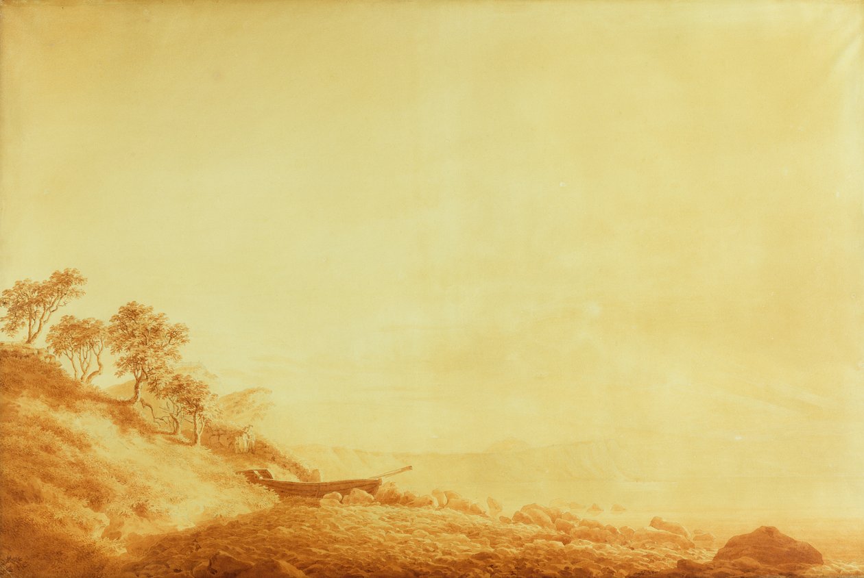 Patrząc w stronę Arkony o wschodzie słońca, 1801 (tusz na papierze) autorstwa Caspar David Friedrich