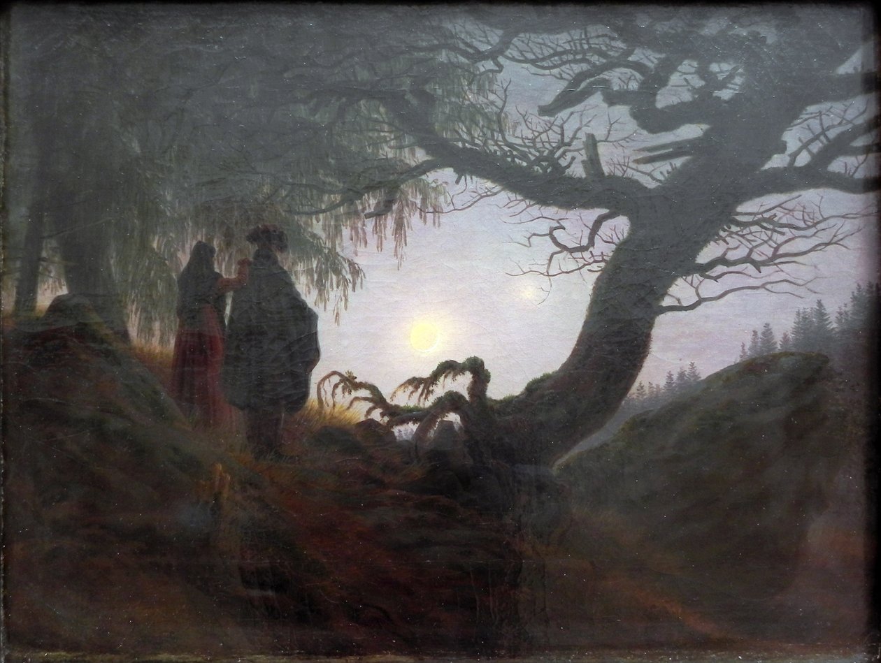 Mężczyzna i kobieta kontemplujący księżyc autorstwa Caspar David Friedrich