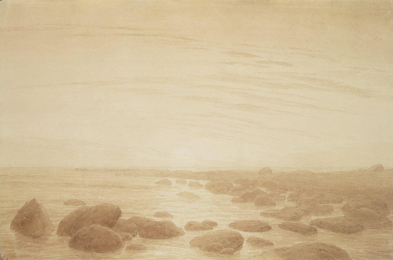 Wschód księżyca nad morzem (Zachód słońca za morzem) (tusz i ołówek w kolorze sepii na papierze) autorstwa Caspar David Friedrich