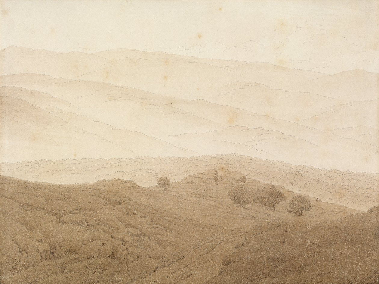 Krajobraz górski w pobliżu Teplitz (grafit i wash) autorstwa Caspar David Friedrich