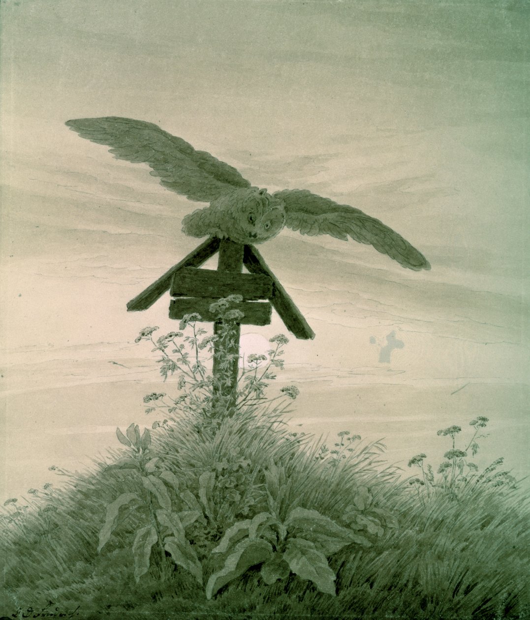 Sowa na grobie, 1836-7 (sepia) autorstwa Caspar David Friedrich