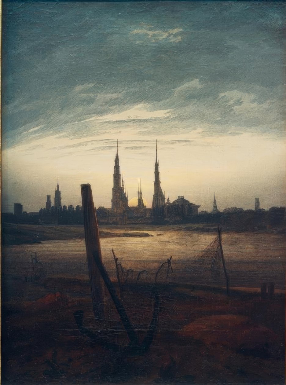 Miasto o wschodzie księżyca autorstwa Caspar David Friedrich