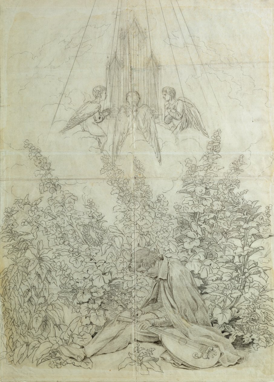 Sen muzyka (kreda na papierze) autorstwa Caspar David Friedrich