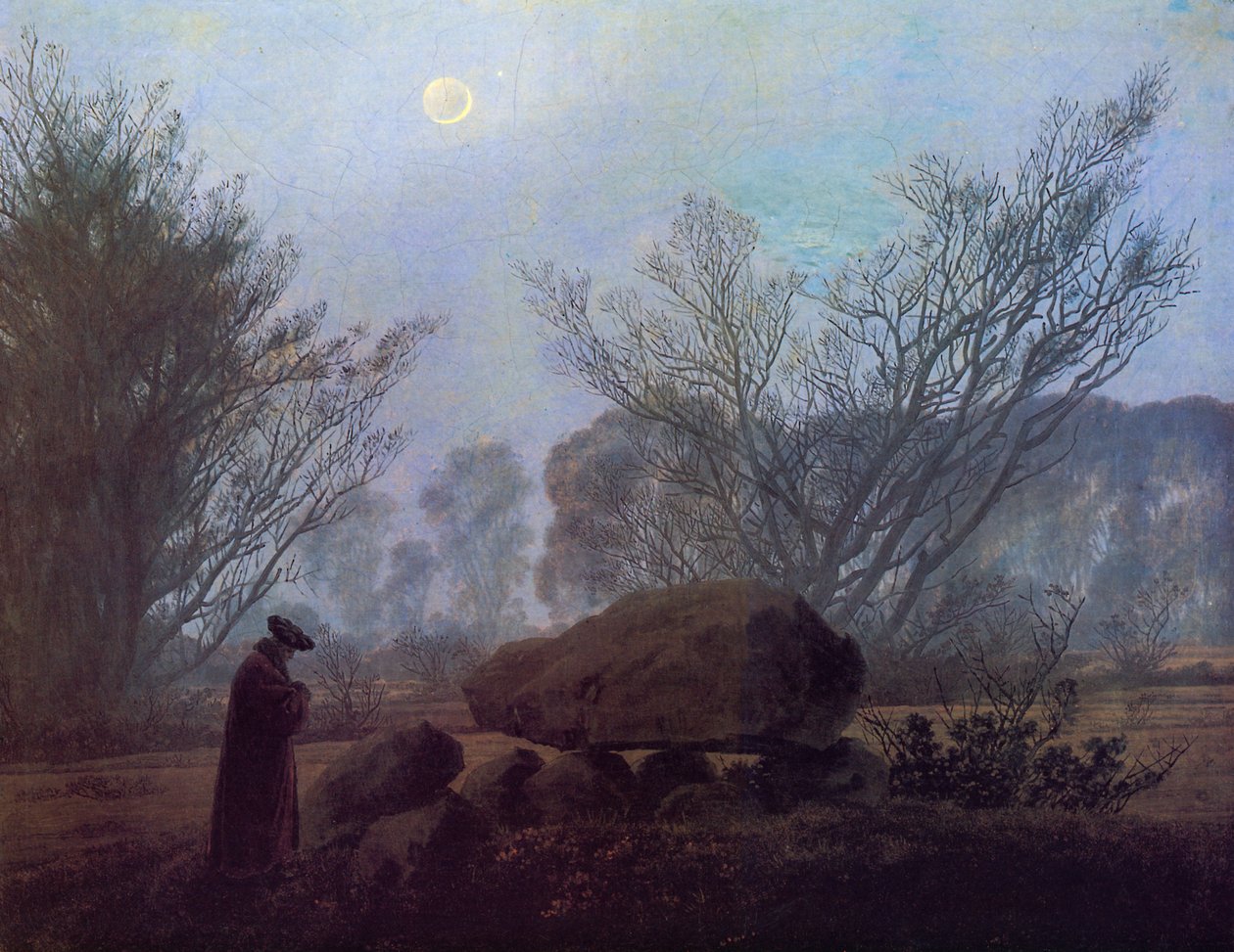 Spacer o zmierzchu (Człowiek kontemplujący megalit) autorstwa Caspar David Friedrich