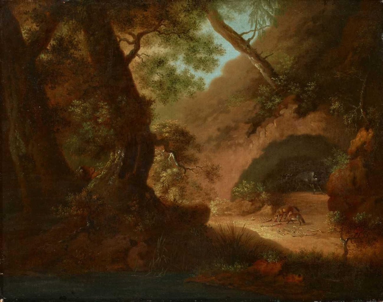 Wilki w lesie przed jaskinią autorstwa Caspar David Friedrich