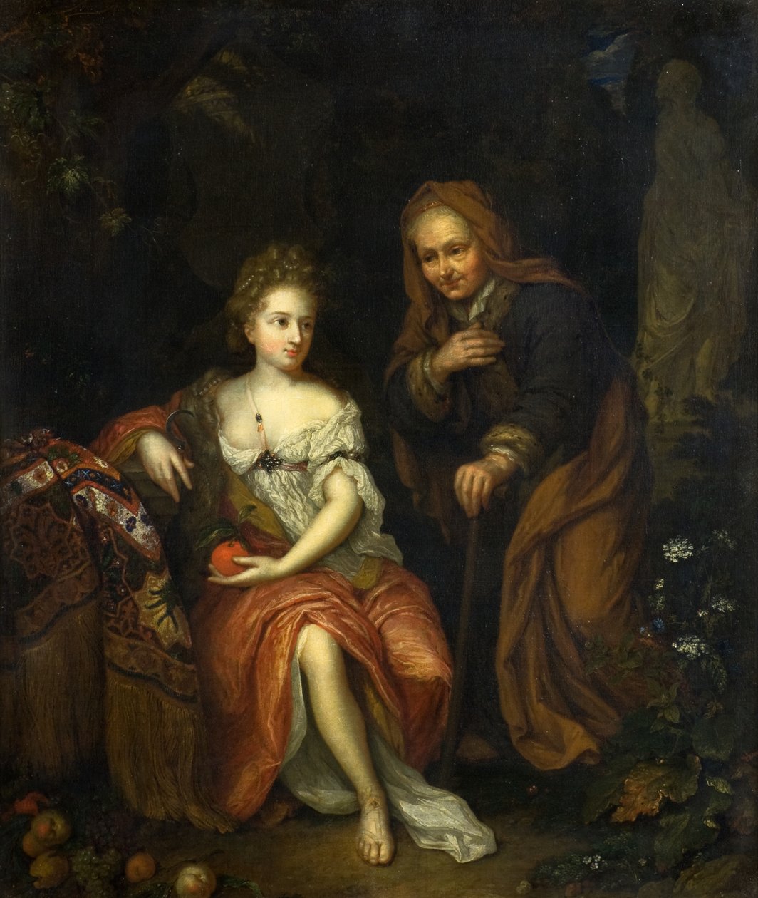 Vertumnus i Pomona autorstwa Caspar (follower of) Netscher
