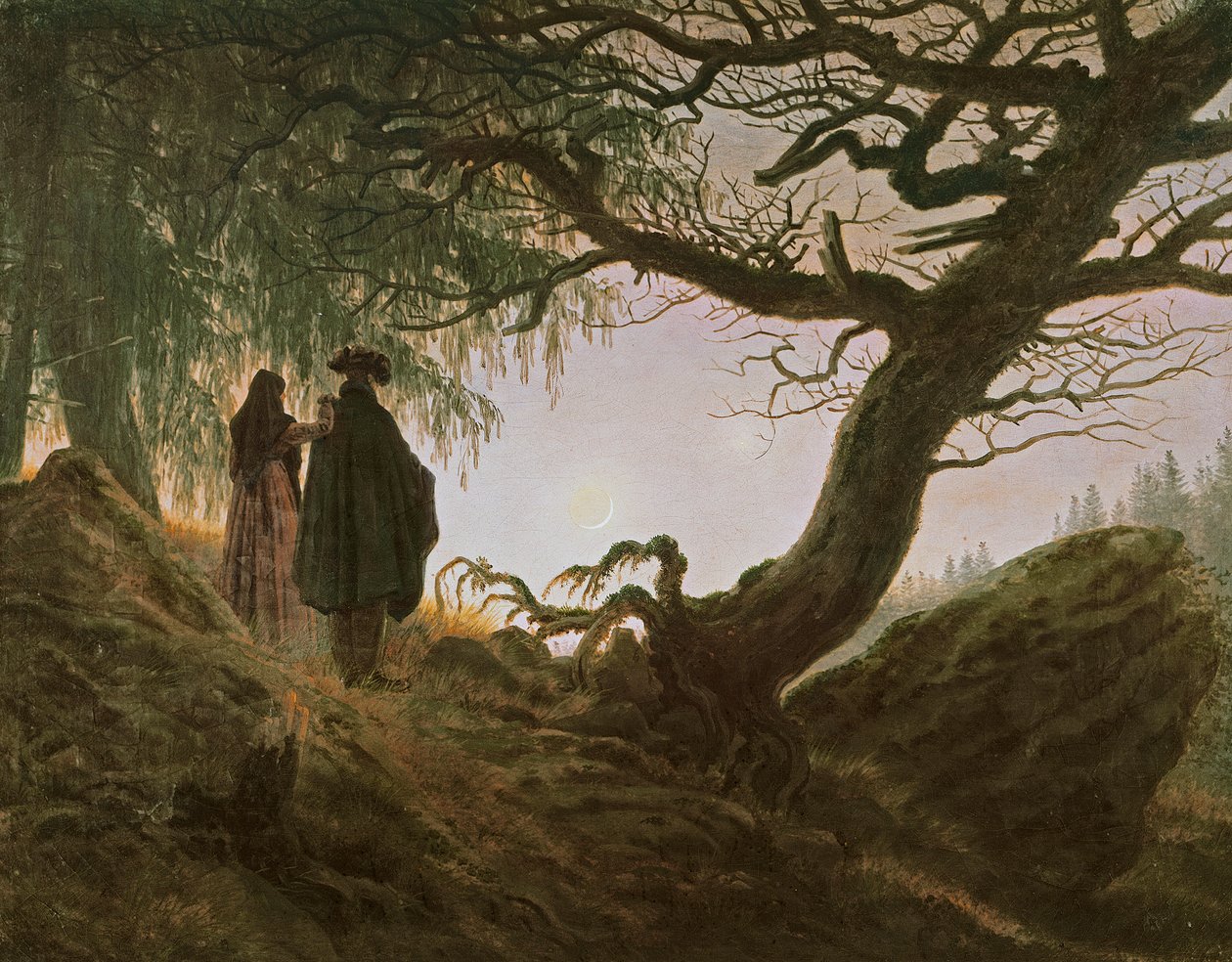 Mężczyzna i kobieta kontemplujący księżyc – Caspar David Friedrich (1774-1840) autorstwa Caspar David Friedrich