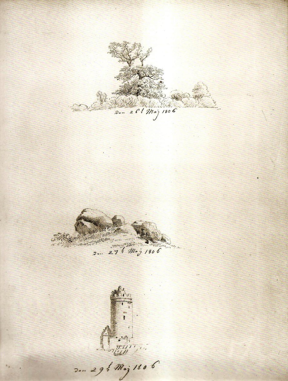 Drzewo, kurhan i wieża autorstwa Caspar David Friedrich
