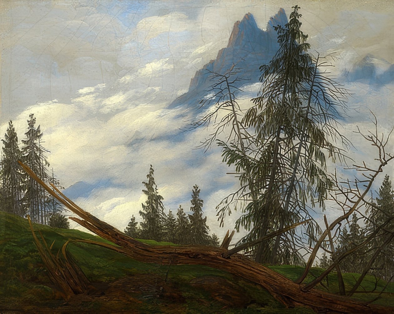 Szczyt górski z dryfującymi chmurami. Około 1835 r. autorstwa Caspar David Friedrich