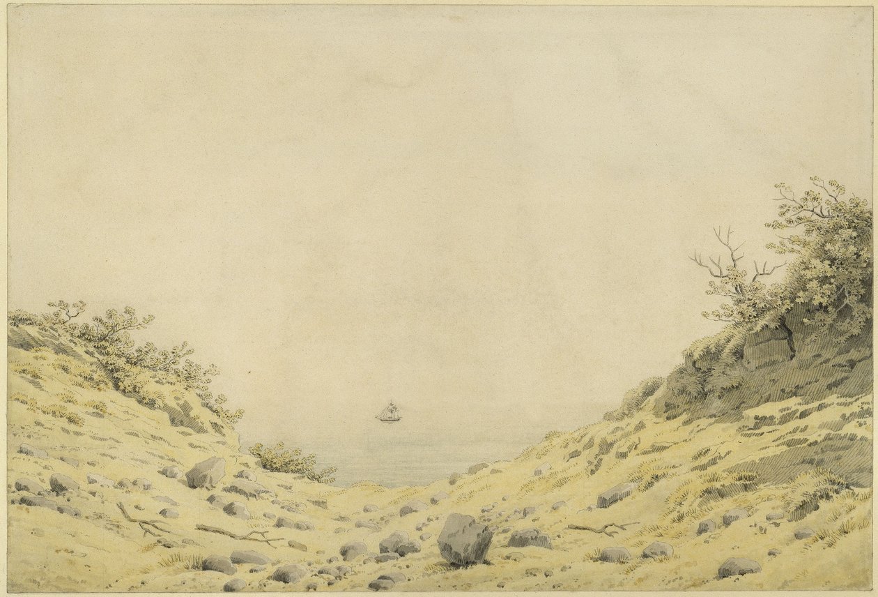 Widok na morze przez wydmy autorstwa Caspar David Friedrich
