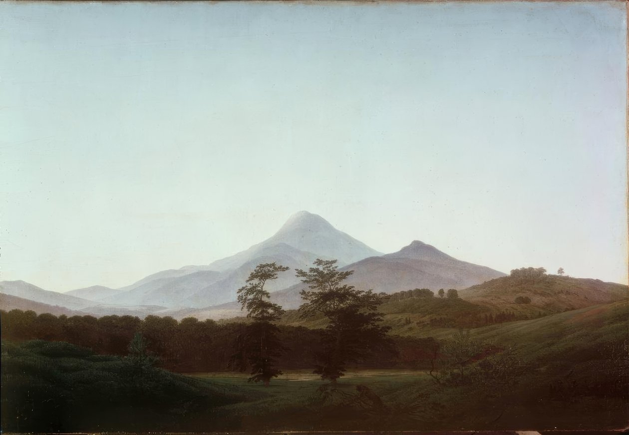 Czeski krajobraz z dużym i małym Milleschaue autorstwa Caspar David Friedrich