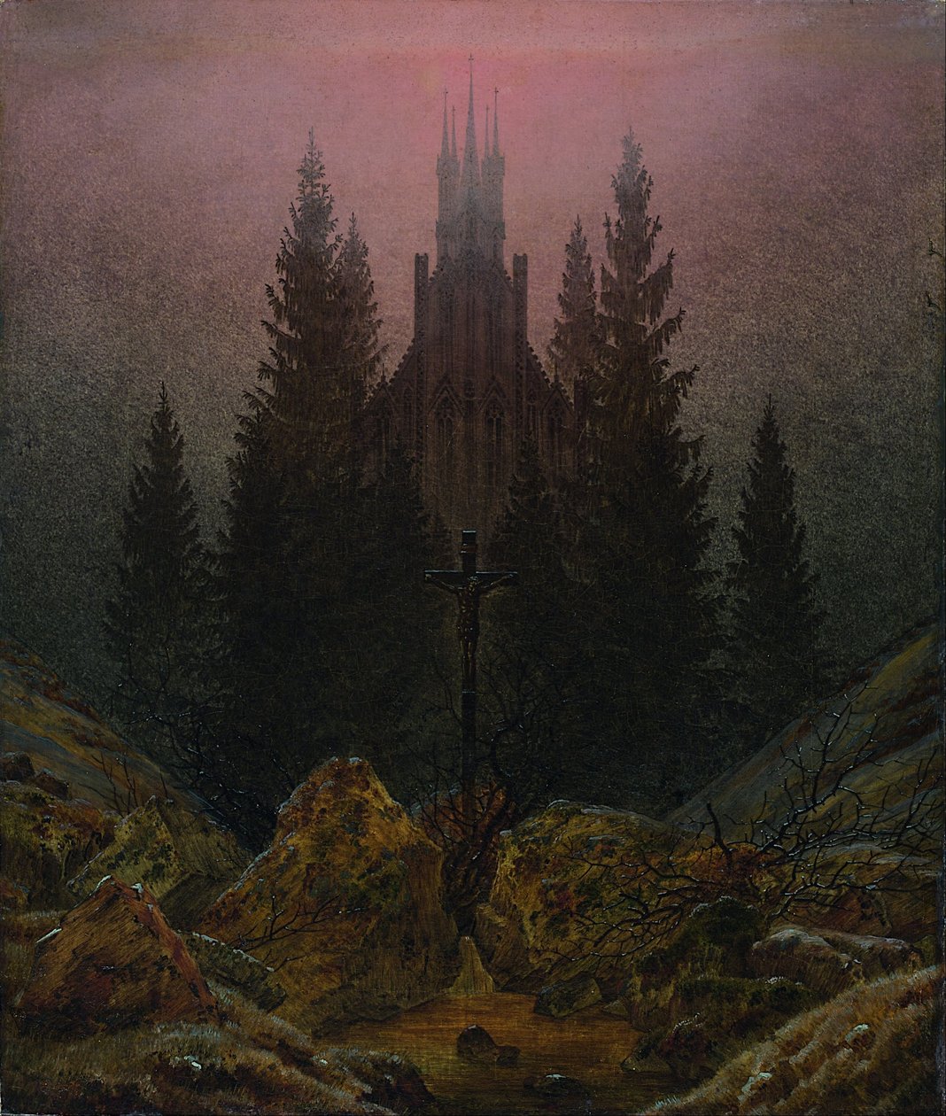Krzyż i katedra w górach autorstwa Caspar David Friedrich