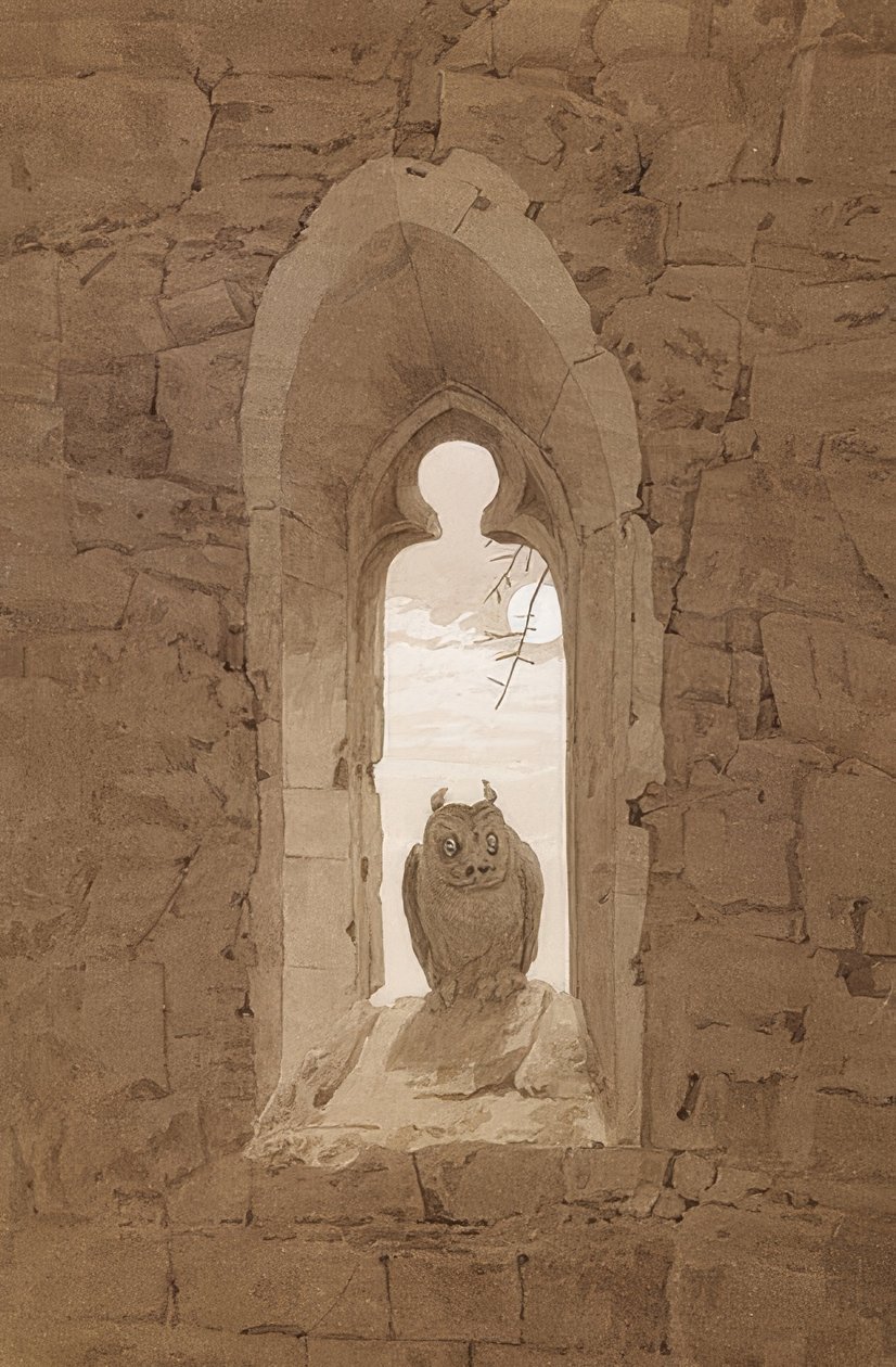 Sowa w gotyckim oknie. Około 1836 autorstwa Caspar David Friedrich