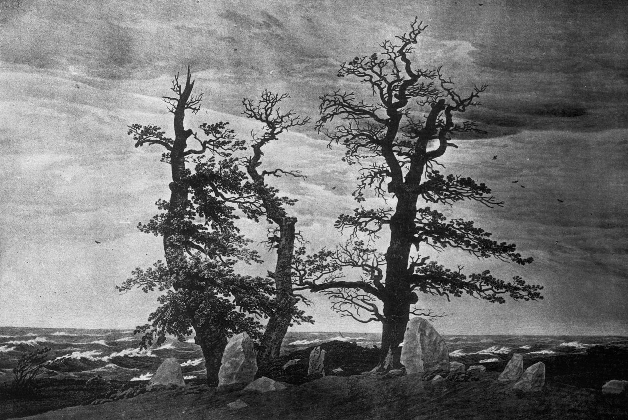 Dolmen nad morzem (ołówek i sepia na papierze) autorstwa Caspar David Friedrich