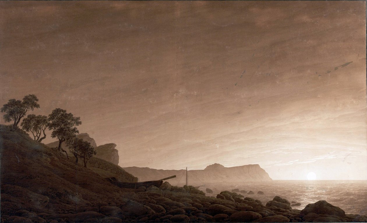 Niemiecki: Widok Arkony z wschodzącym księżycem Widok Arkony z wschodzącym księżycem autorstwa Caspar David Friedrich