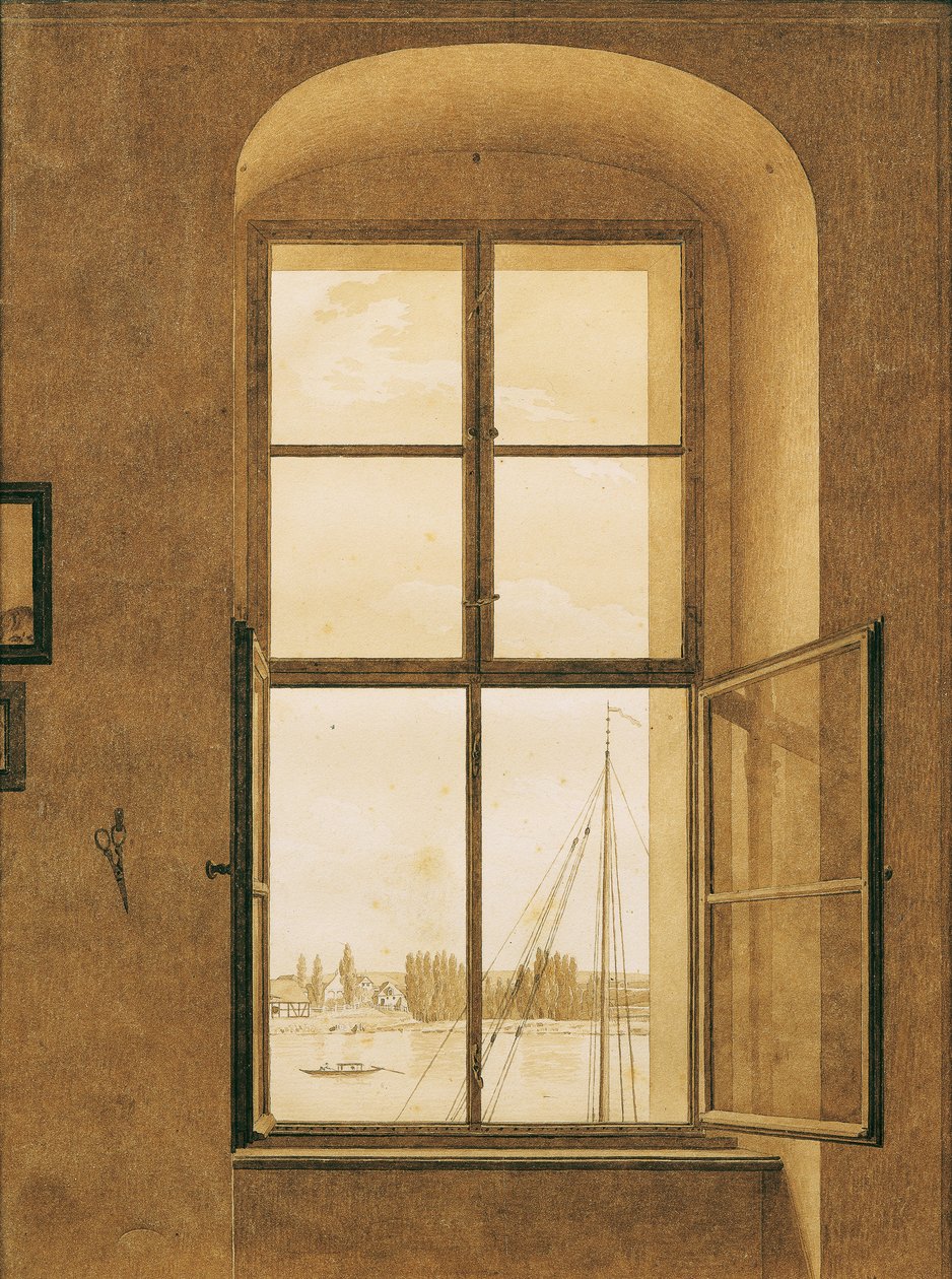 niemiecki: Blick aus dem Fenster des Künstlers, rechtes Fenster Widok z okna pracowni artysty, prawe okno autorstwa Caspar David Friedrich