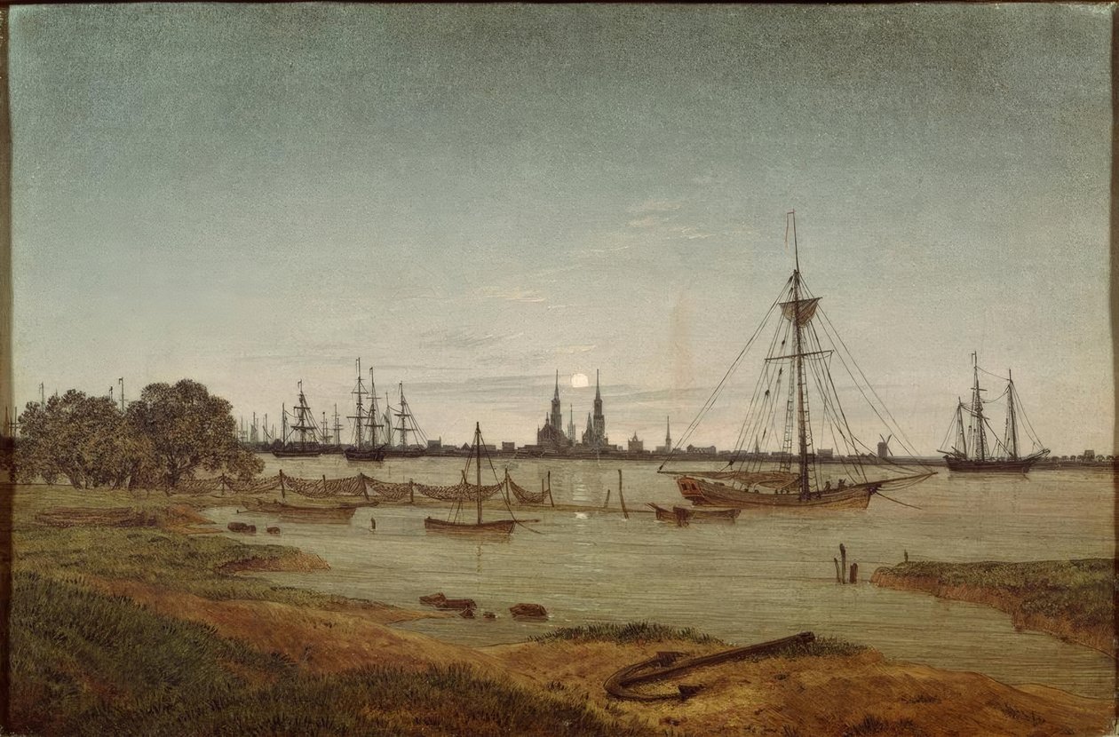 Port przy świetle księżyca autorstwa Caspar David Friedrich