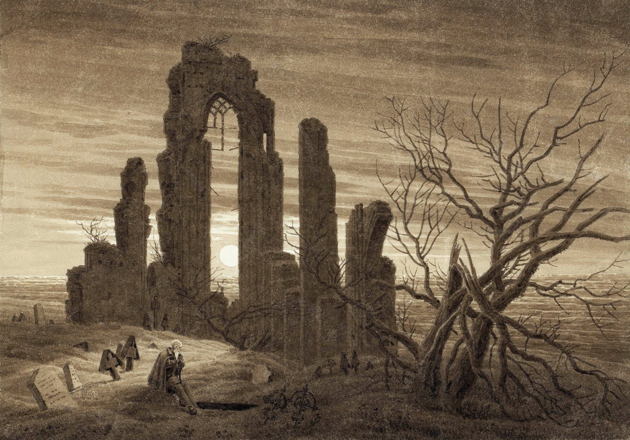 Zima, noc, starość i śmierć (wyciąg z cyklu godzin dnia i wieków człowieka) - Praca Caspara Davida Friedricha (1774-1840), sepia na papierze (19,2x27,5 cm) autorstwa Caspar David Friedrich