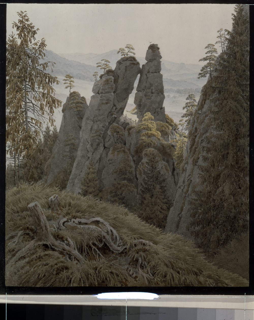 Brama skał w Neurathen (Niemcy). (Skalne Bramy w Neurathen). Praca Caspara Davida Friedricha (1774-1840), akwarela na papierze, 1826-1828. XIX-wieczna sztuka niemiecka, romantyzm. Państwowej Ermitażu w Sankt Petersburgu. autorstwa Caspar David Friedrich