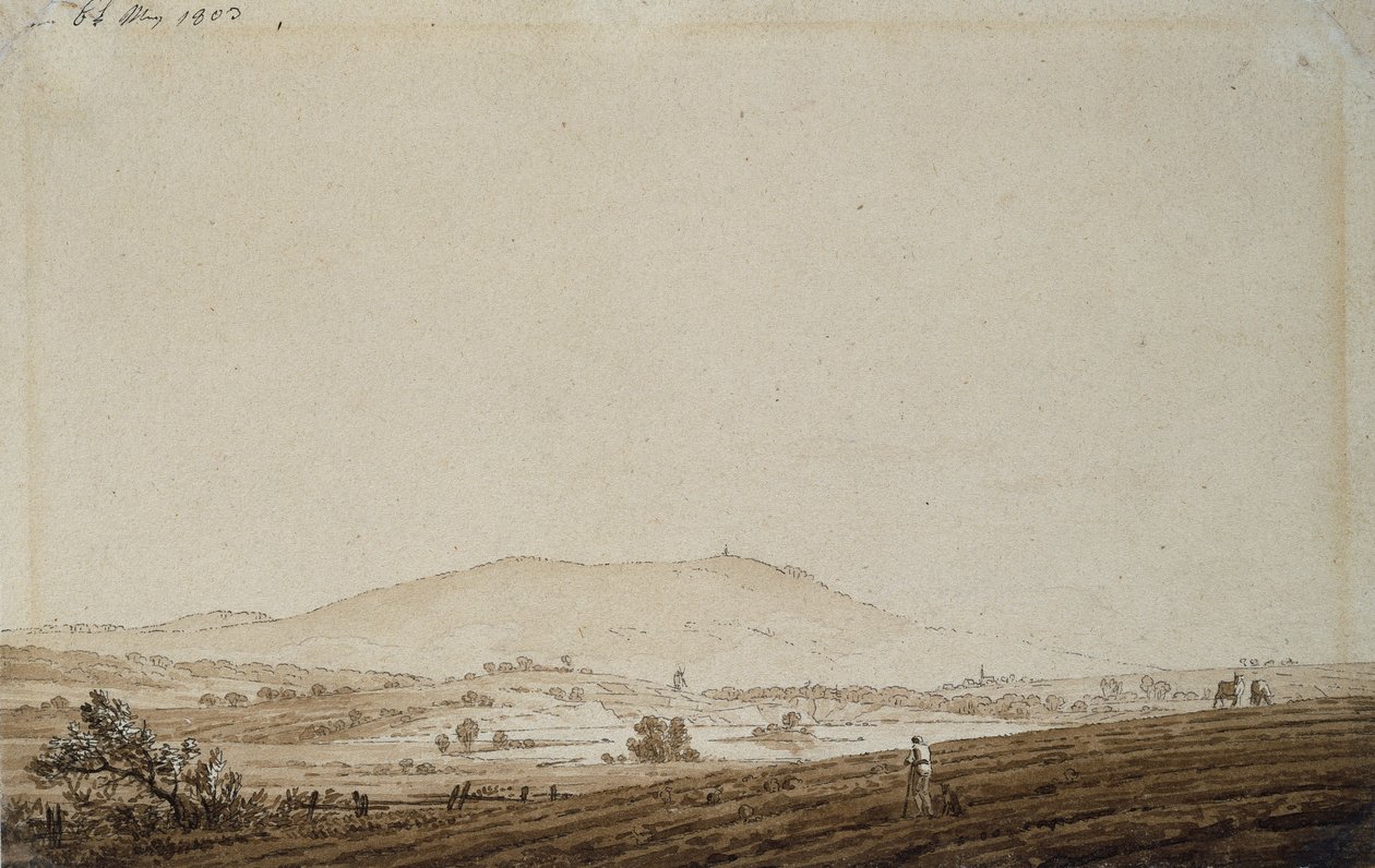 Krajobraz Czech z widokiem na górę Jeschken, 1803 (pranie piórem i tuszem na papierze) autorstwa Caspar David Friedrich
