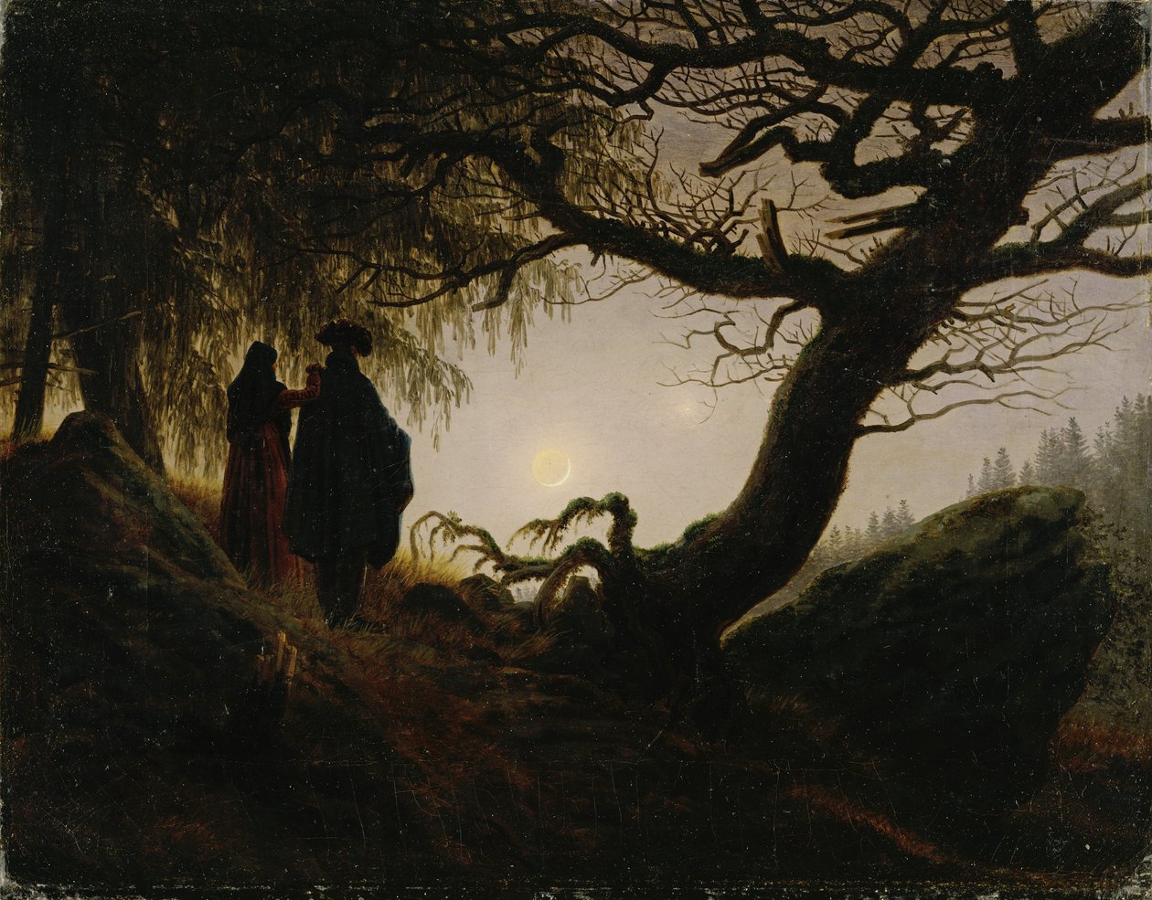 Mężczyzna i kobieta kontemplujący księżyc autorstwa Caspar David Friedrich