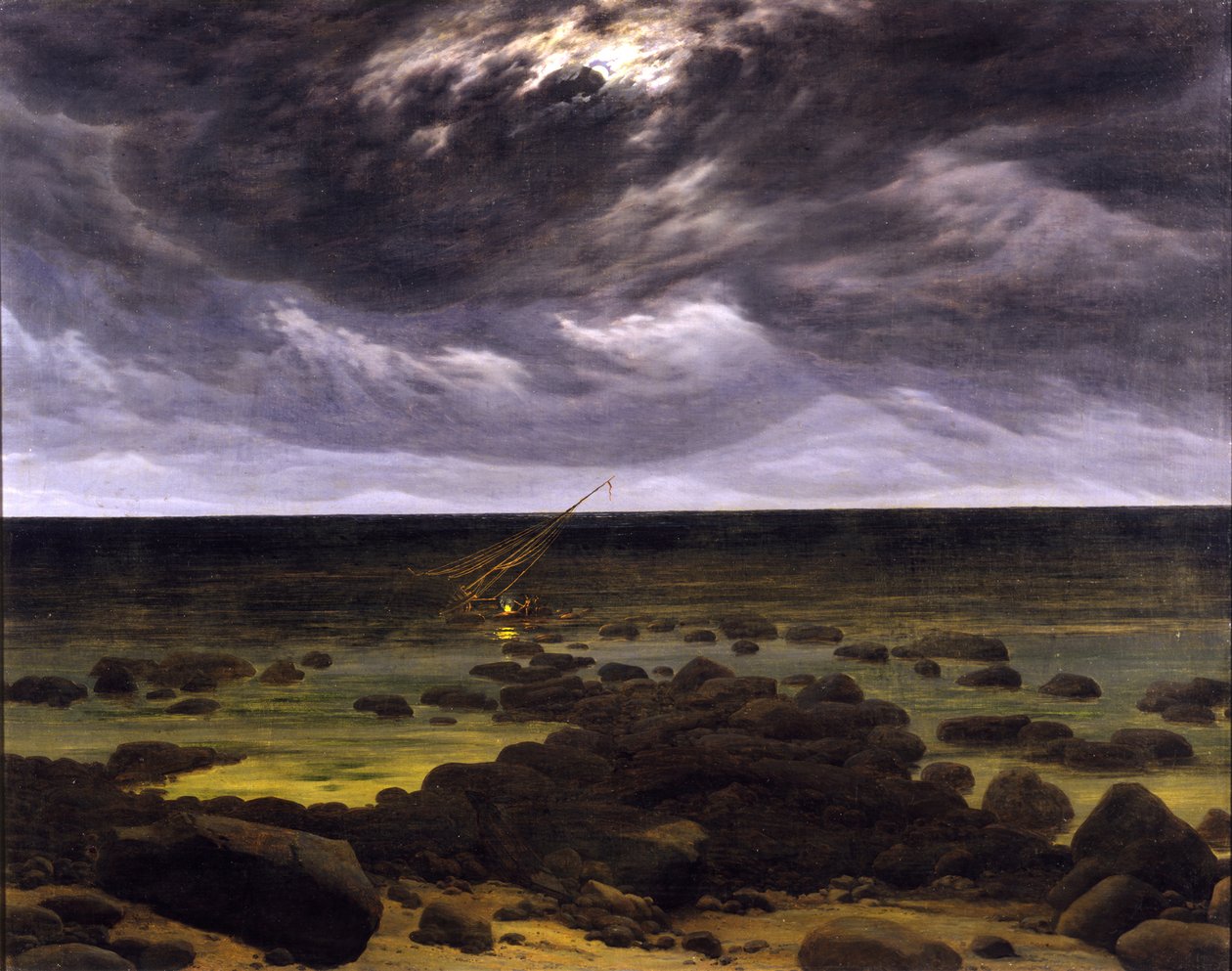 Wybrzeże morskie w blasku księżyca autorstwa Caspar David Friedrich
