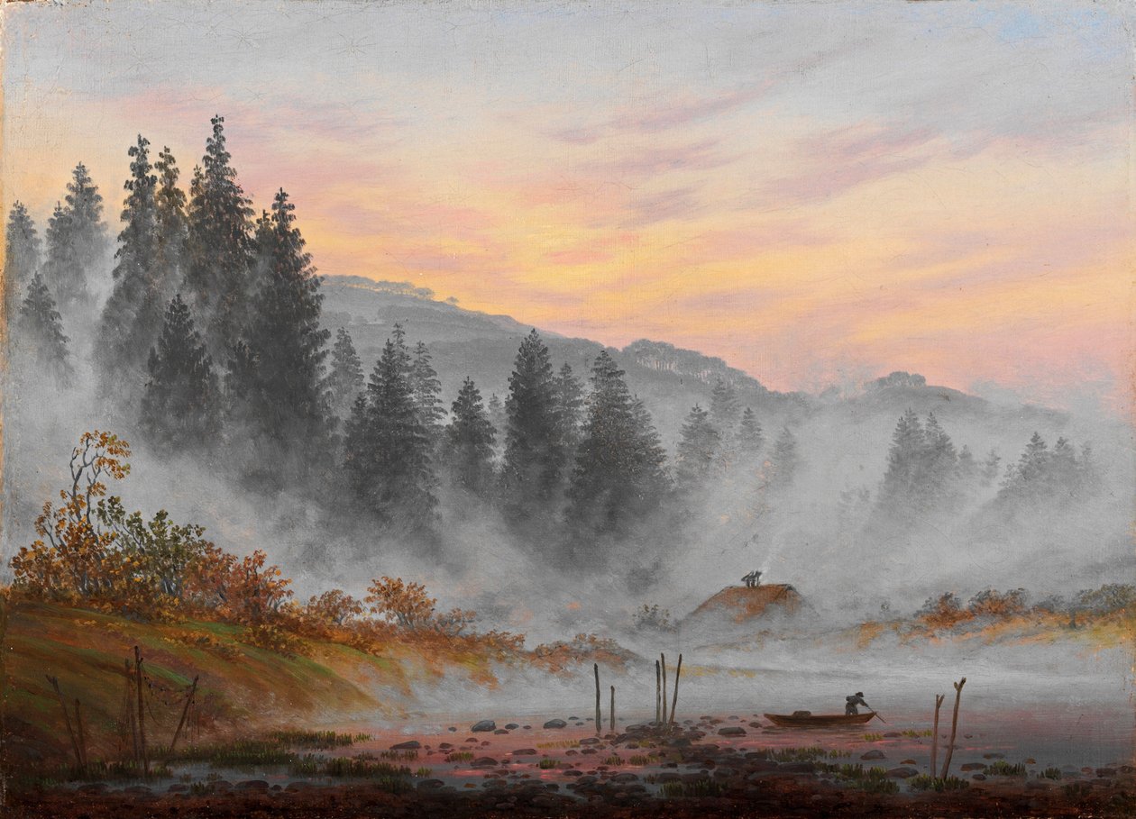 ""Chwile podróży: poranek"" (Pory dnia: Poranek) Obraz Caspara Davida Friedricha (1774-1840) 1821-1822 - Olej na płótnie Wym. 22x30 cm Niedersaechsisches Landesmuseum, Hanower autorstwa Caspar David Friedrich