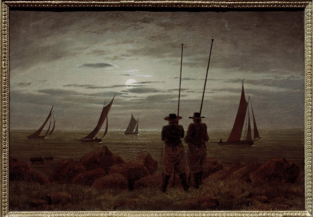 Księżycowa noc na plaży z rybakami autorstwa Caspar David Friedrich