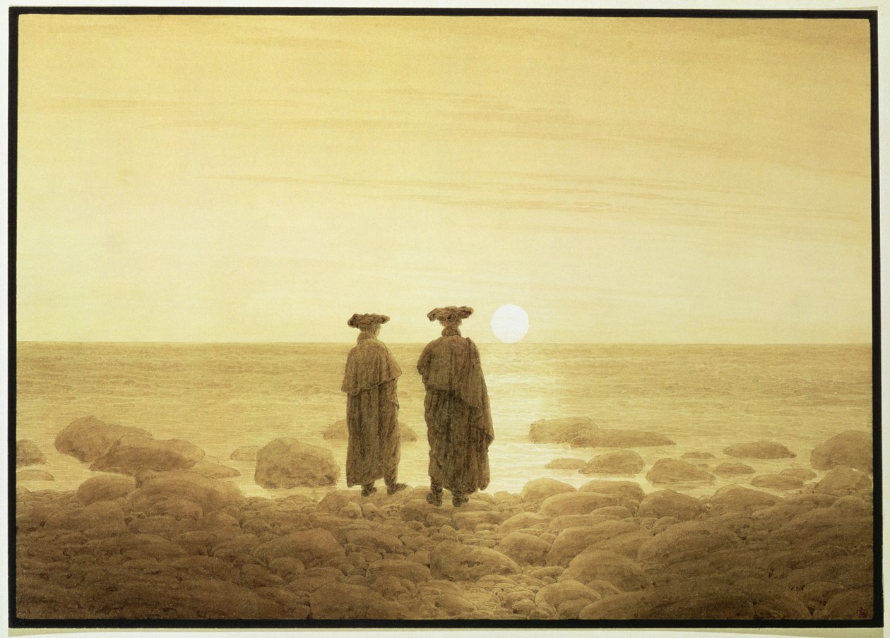 Wschód księżyca, 1835-7 (rozmycie sepii na ołówku) autorstwa Caspar David Friedrich