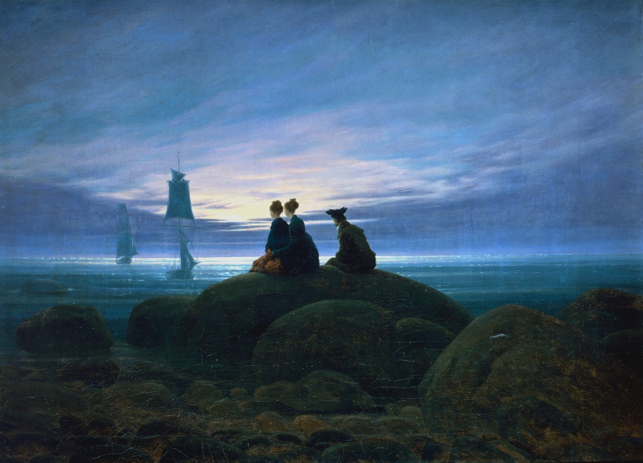 „Wschód księżyca nad morzem”, 1774 autorstwa Caspar David Friedrich