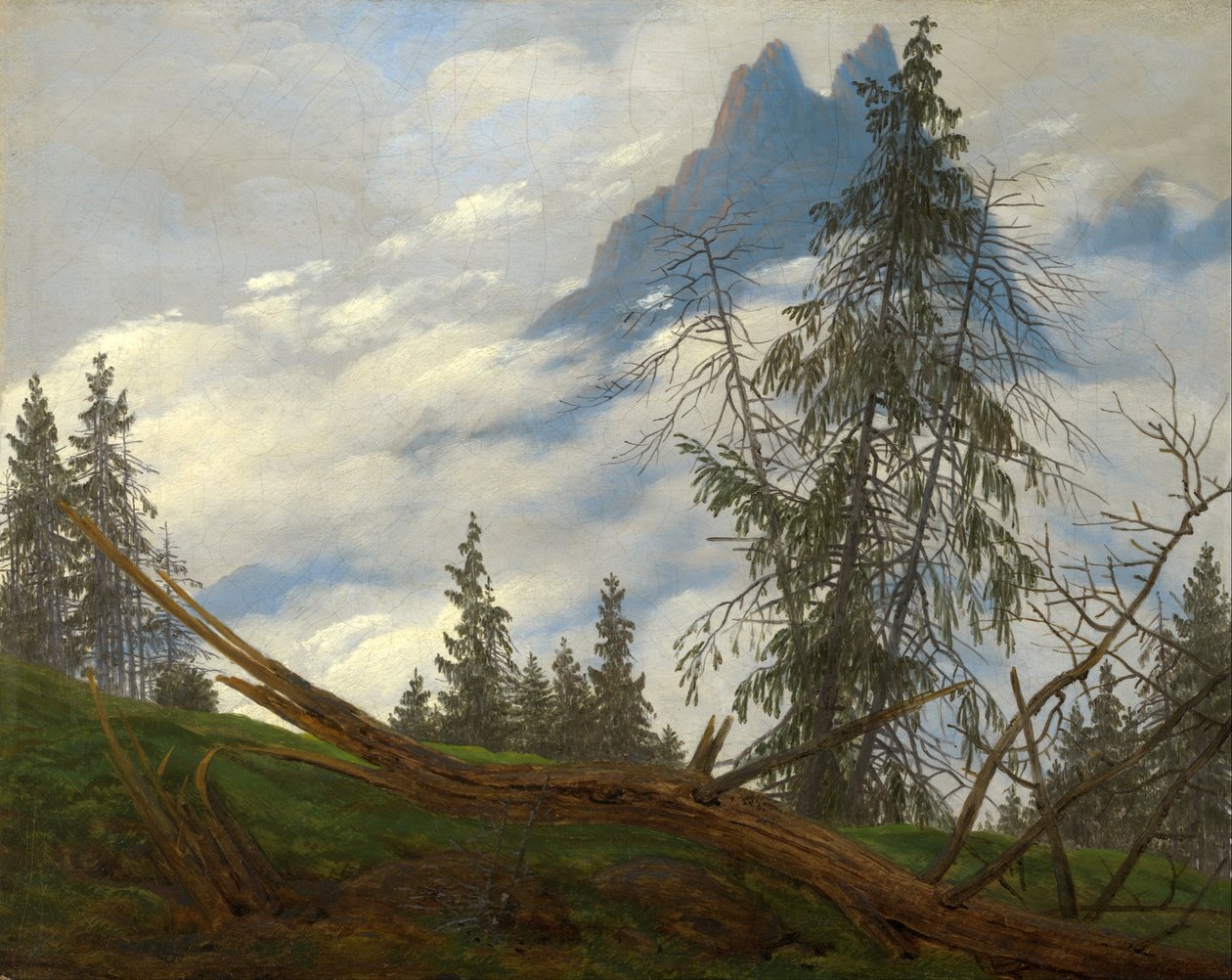 Szczyt górski z płynącymi chmurami autorstwa Caspar David Friedrich