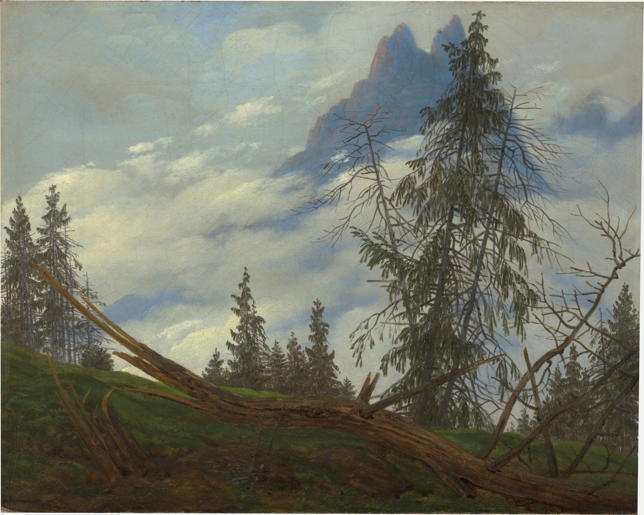 Szczyt górski z płynącymi chmurami autorstwa Caspar David Friedrich