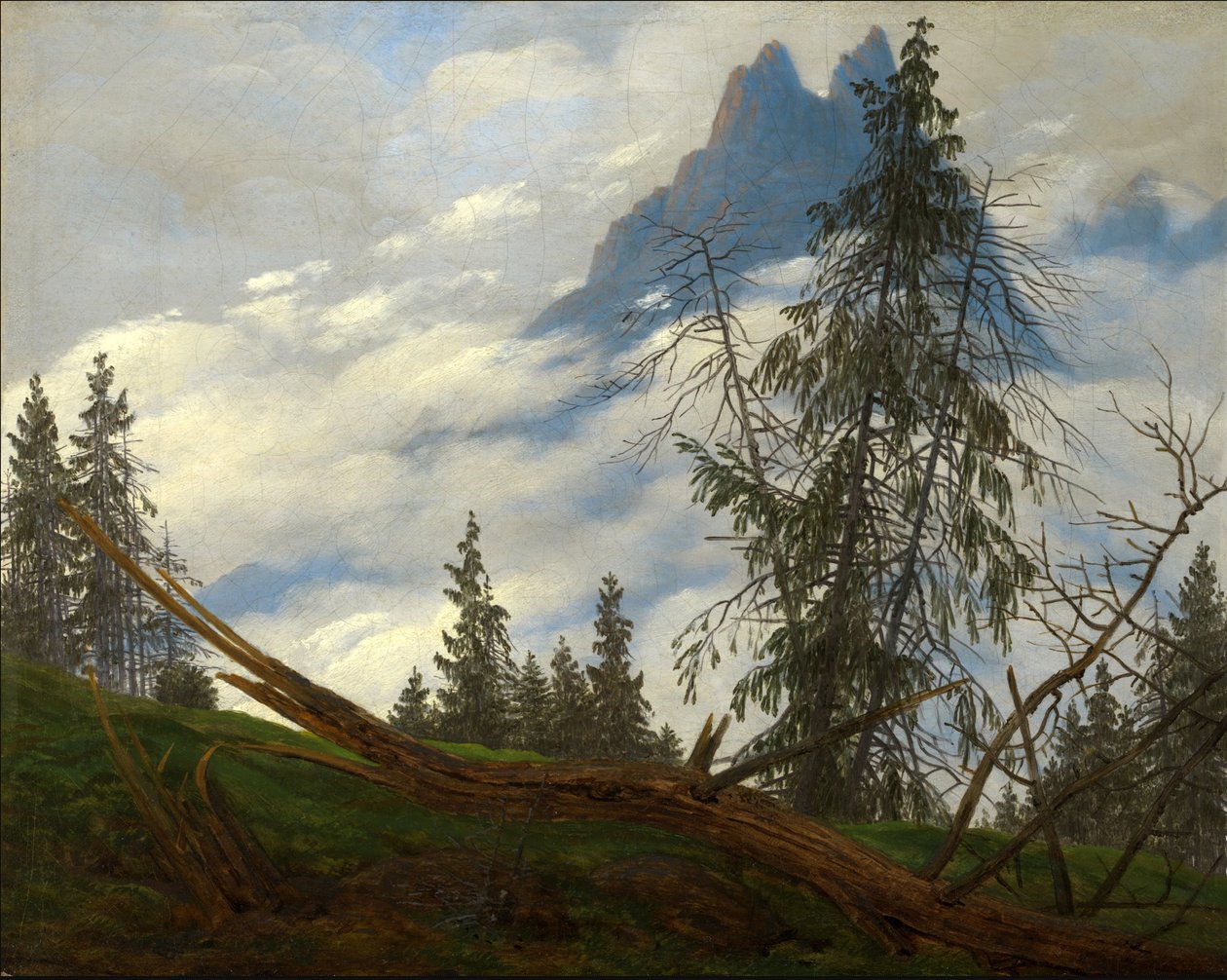 Szczyt górski z dryfującymi chmurami autorstwa Caspar David Friedrich