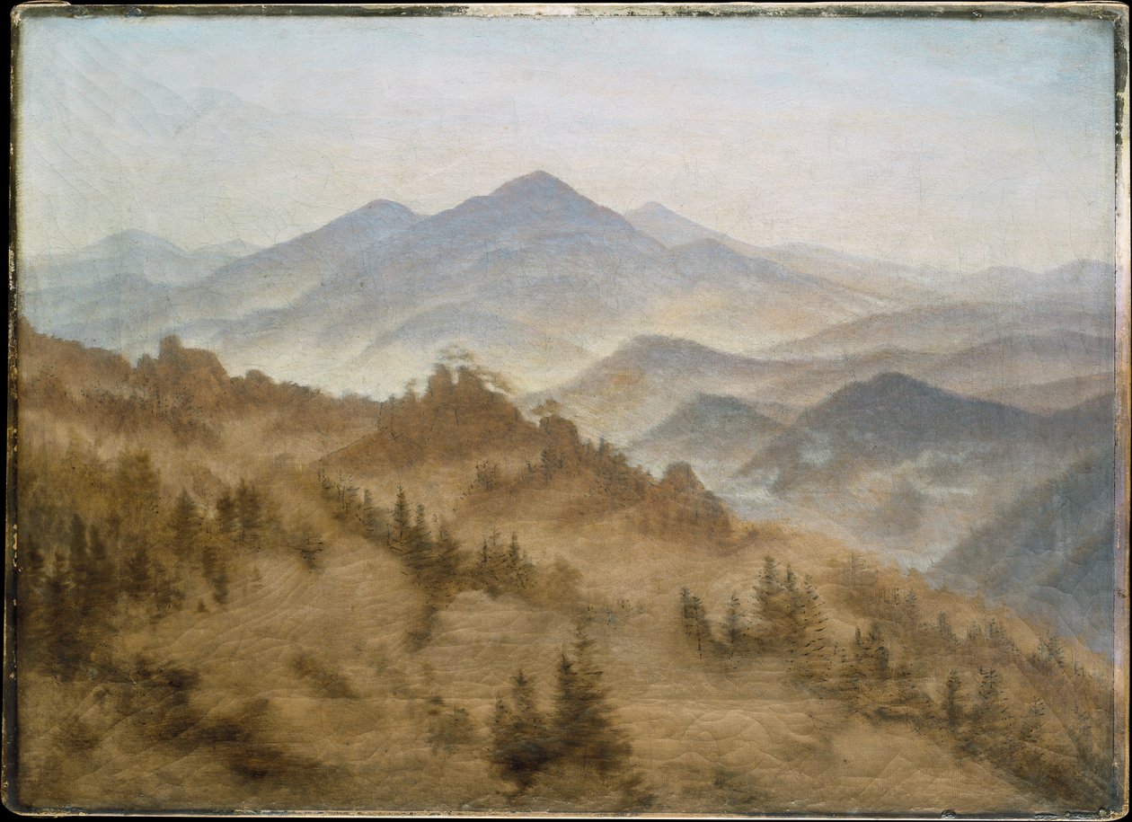 Góry we wznoszącej się mgle autorstwa Caspar David Friedrich