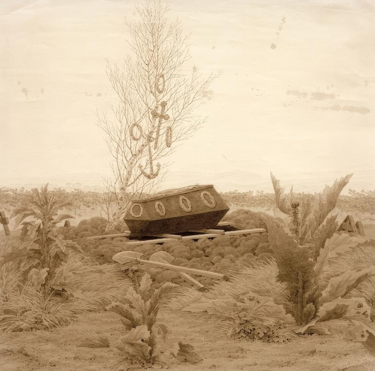 Trumna na świeżym grobie autorstwa Caspar David Friedrich