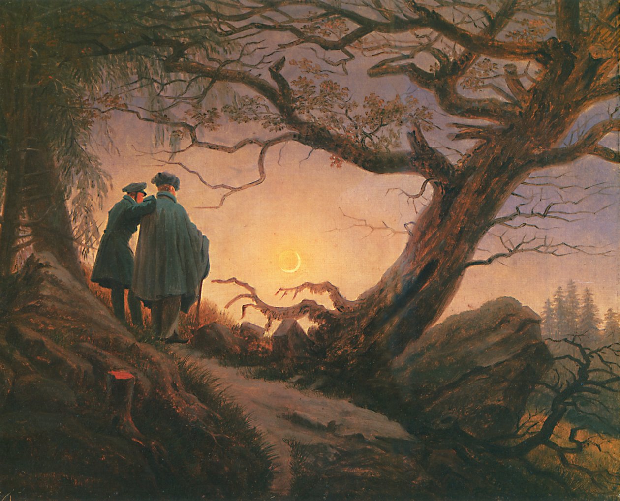Dwóch mężczyzn kontemplujących Księżyc autorstwa Caspar David Friedrich